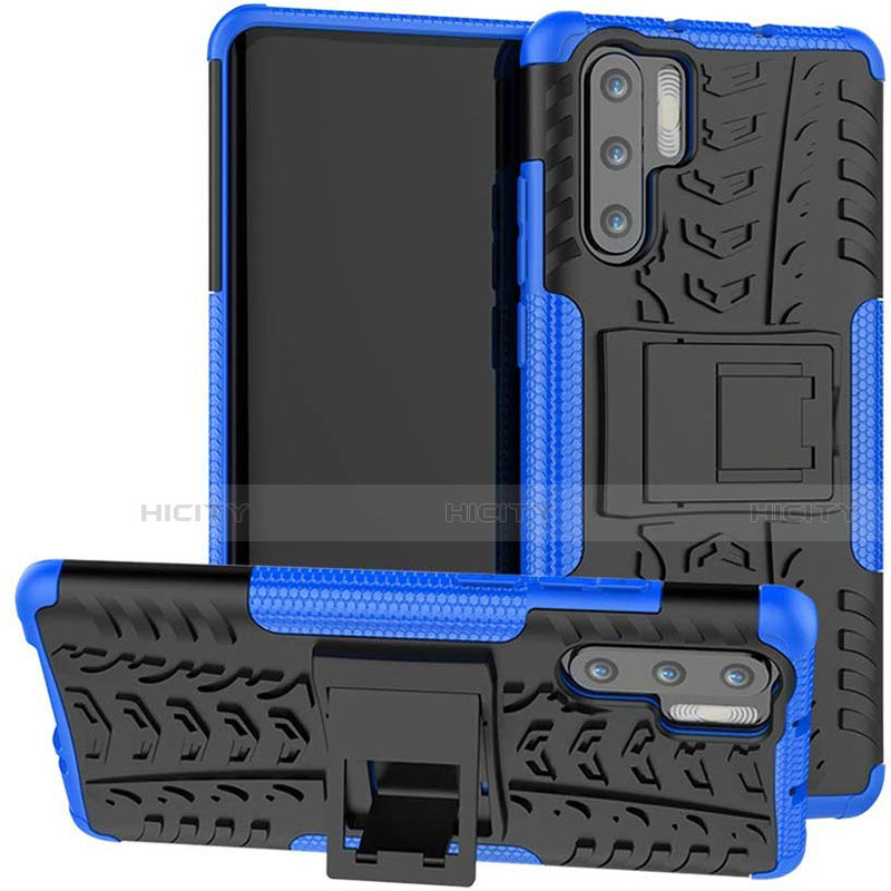 Coque Contour Silicone et Plastique Housse Etui Mat avec Support R03 pour Huawei P30 Pro New Edition Bleu Plus