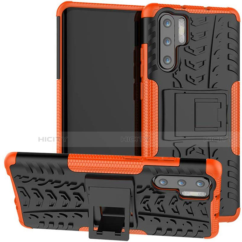 Coque Contour Silicone et Plastique Housse Etui Mat avec Support R03 pour Huawei P30 Pro Orange Plus