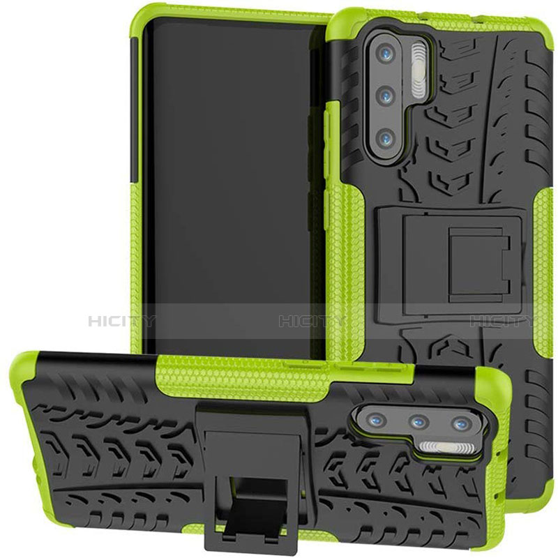 Coque Contour Silicone et Plastique Housse Etui Mat avec Support R03 pour Huawei P30 Pro Vert Plus