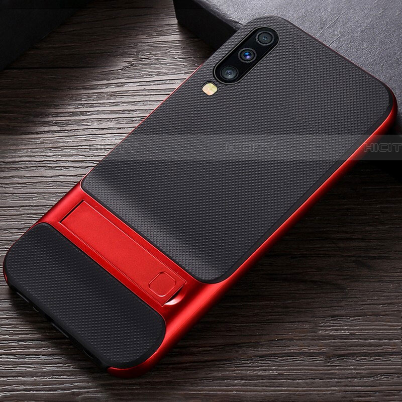 Coque Contour Silicone et Plastique Housse Etui Mat avec Support R03 pour Samsung Galaxy A70 Rouge Plus