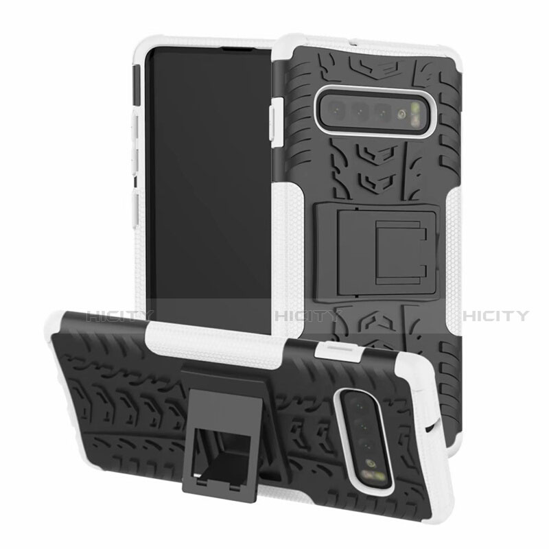 Coque Contour Silicone et Plastique Housse Etui Mat avec Support R03 pour Samsung Galaxy S10 5G Plus