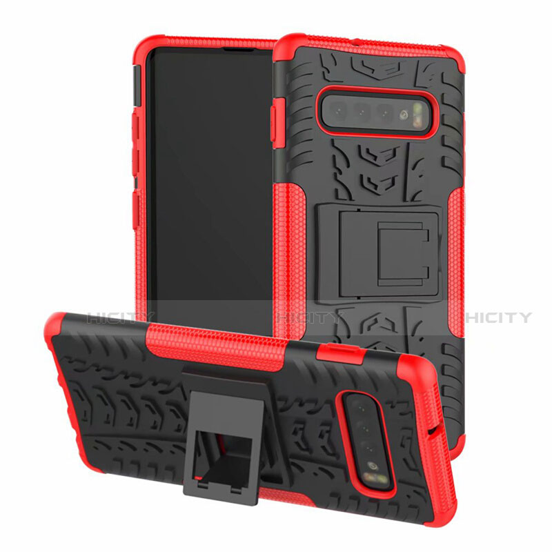 Coque Contour Silicone et Plastique Housse Etui Mat avec Support R03 pour Samsung Galaxy S10 5G Rouge Plus