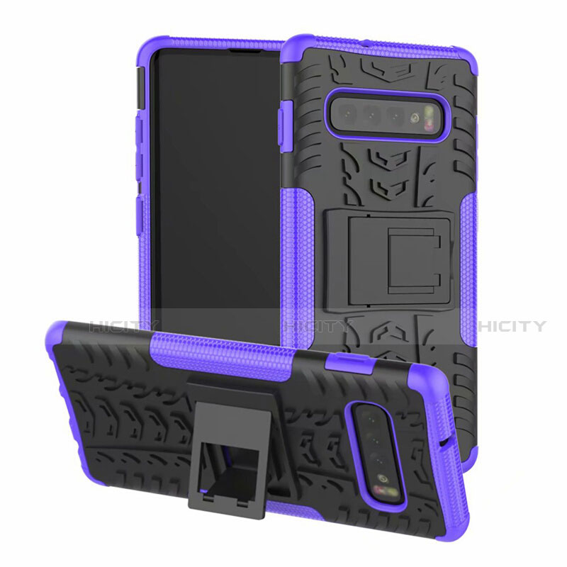 Coque Contour Silicone et Plastique Housse Etui Mat avec Support R03 pour Samsung Galaxy S10 5G Violet Plus