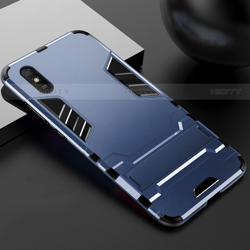 Coque Contour Silicone et Plastique Housse Etui Mat avec Support R03 pour Xiaomi Redmi 9A Plus