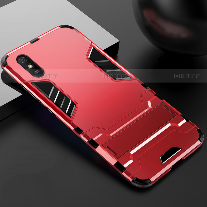 Coque Contour Silicone et Plastique Housse Etui Mat avec Support R03 pour Xiaomi Redmi 9A Rouge Plus