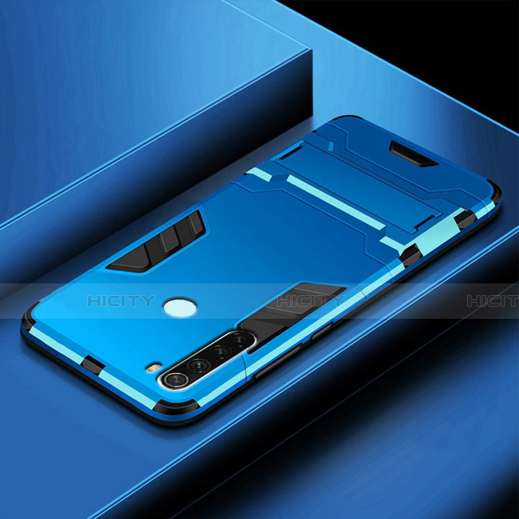 Coque Contour Silicone et Plastique Housse Etui Mat avec Support R03 pour Xiaomi Redmi Note 8 Bleu Ciel Plus