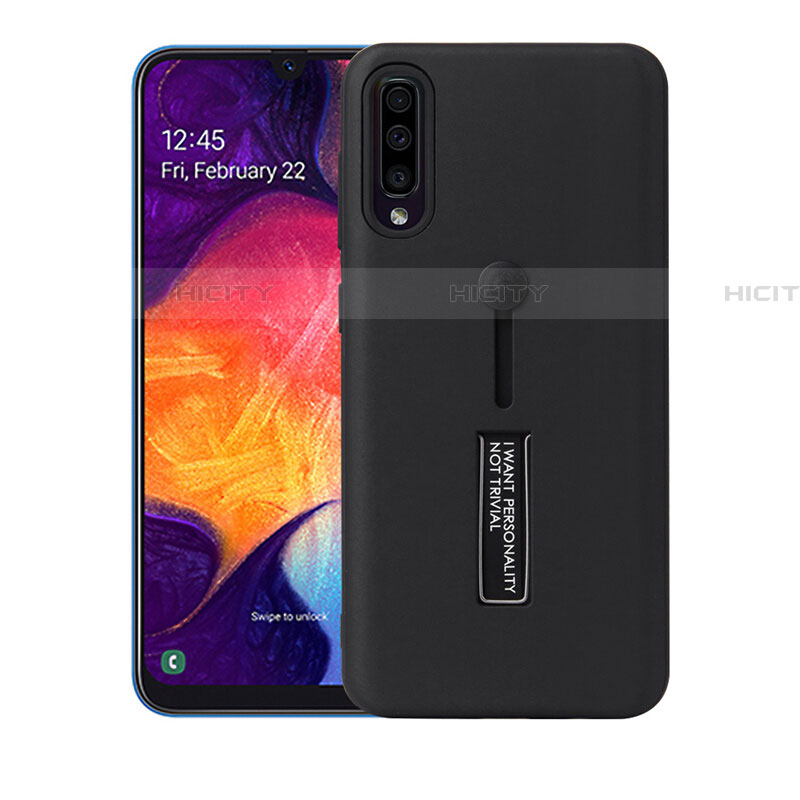 Coque Contour Silicone et Plastique Housse Etui Mat avec Support R04 pour Samsung Galaxy A70 Noir Plus