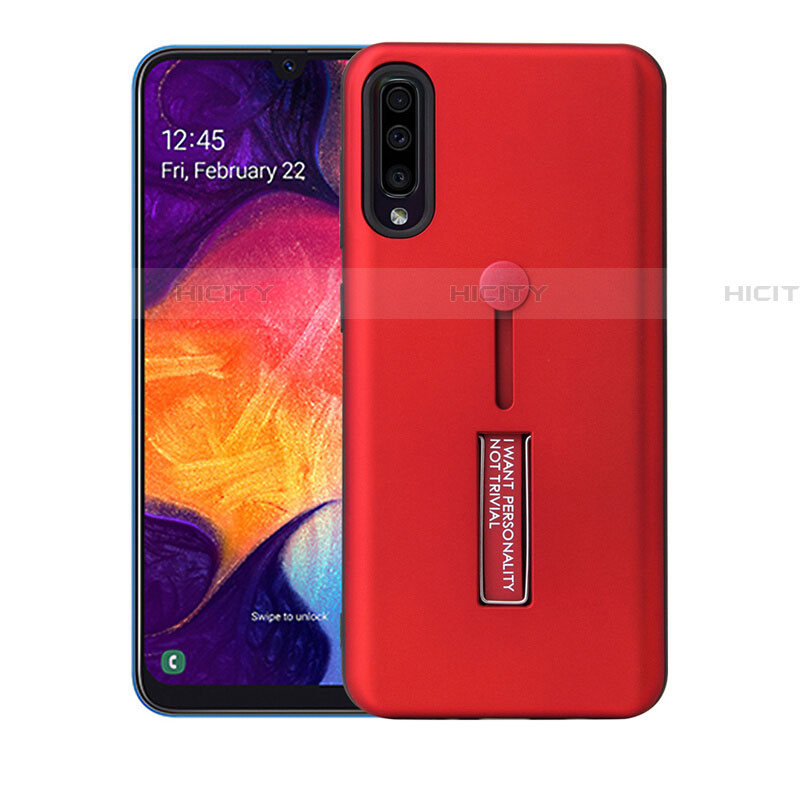 Coque Contour Silicone et Plastique Housse Etui Mat avec Support R04 pour Samsung Galaxy A70S Rouge Plus