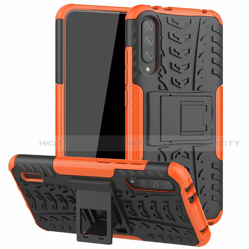 Coque Contour Silicone et Plastique Housse Etui Mat avec Support R04 pour Xiaomi Mi A3 Orange Plus