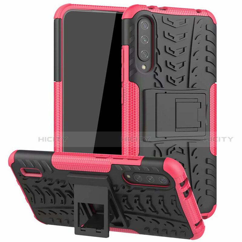 Coque Contour Silicone et Plastique Housse Etui Mat avec Support R04 pour Xiaomi Mi A3 Rose Plus