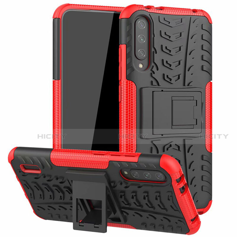 Coque Contour Silicone et Plastique Housse Etui Mat avec Support R04 pour Xiaomi Mi A3 Rouge Plus