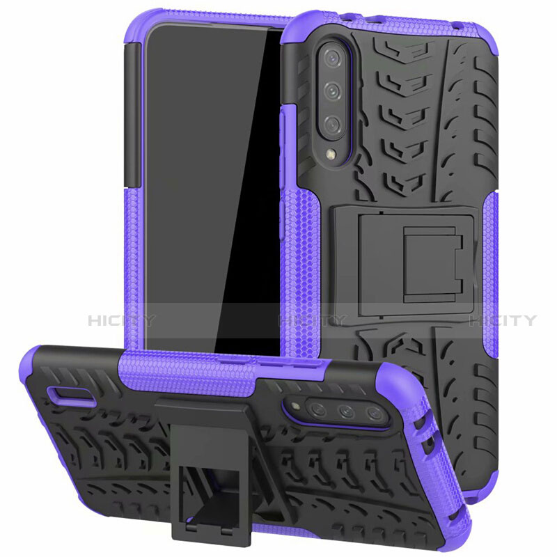 Coque Contour Silicone et Plastique Housse Etui Mat avec Support R04 pour Xiaomi Mi A3 Violet Plus