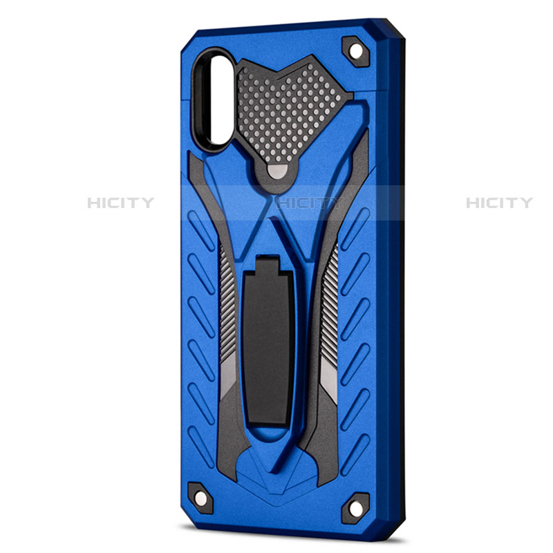 Coque Contour Silicone et Plastique Housse Etui Mat avec Support R04 pour Xiaomi Redmi 9A Bleu Plus