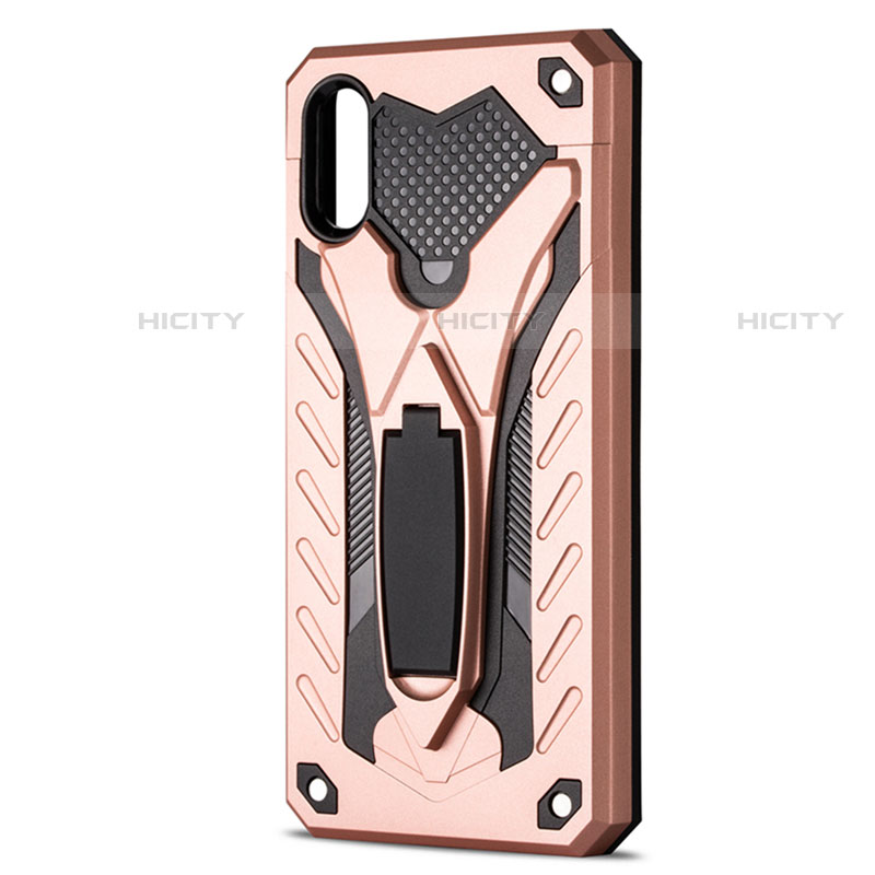 Coque Contour Silicone et Plastique Housse Etui Mat avec Support R04 pour Xiaomi Redmi 9A Or Rose Plus