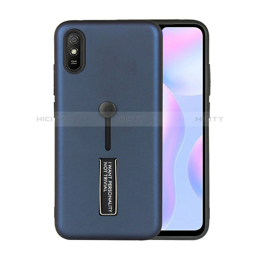 Coque Contour Silicone et Plastique Housse Etui Mat avec Support R05 pour Xiaomi Redmi 9A Bleu Plus