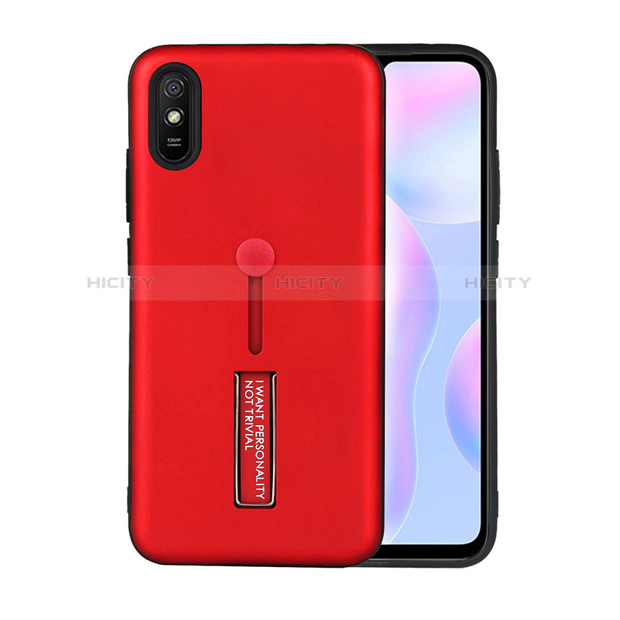 Coque Contour Silicone et Plastique Housse Etui Mat avec Support R05 pour Xiaomi Redmi 9A Rouge Plus