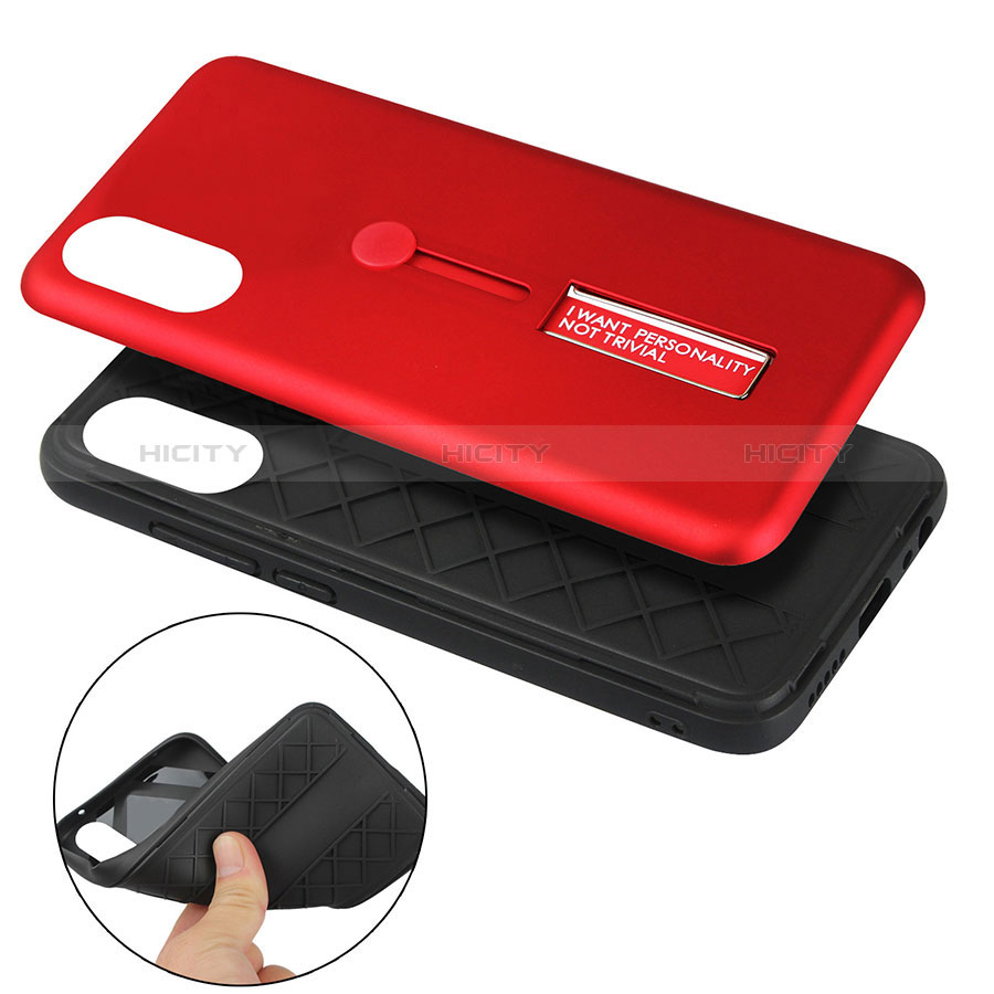 Coque Contour Silicone et Plastique Housse Etui Mat avec Support R05 pour Xiaomi Redmi 9i Plus