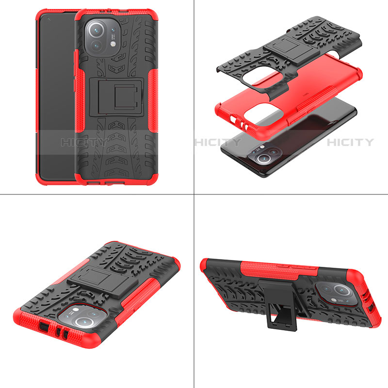 Coque Contour Silicone et Plastique Housse Etui Mat avec Support R06 pour Xiaomi Mi 11 Lite 4G Plus