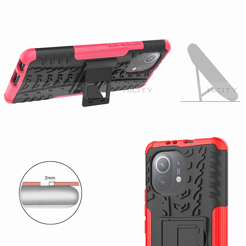 Coque Contour Silicone et Plastique Housse Etui Mat avec Support R06 pour Xiaomi Mi 11 Lite 4G Plus