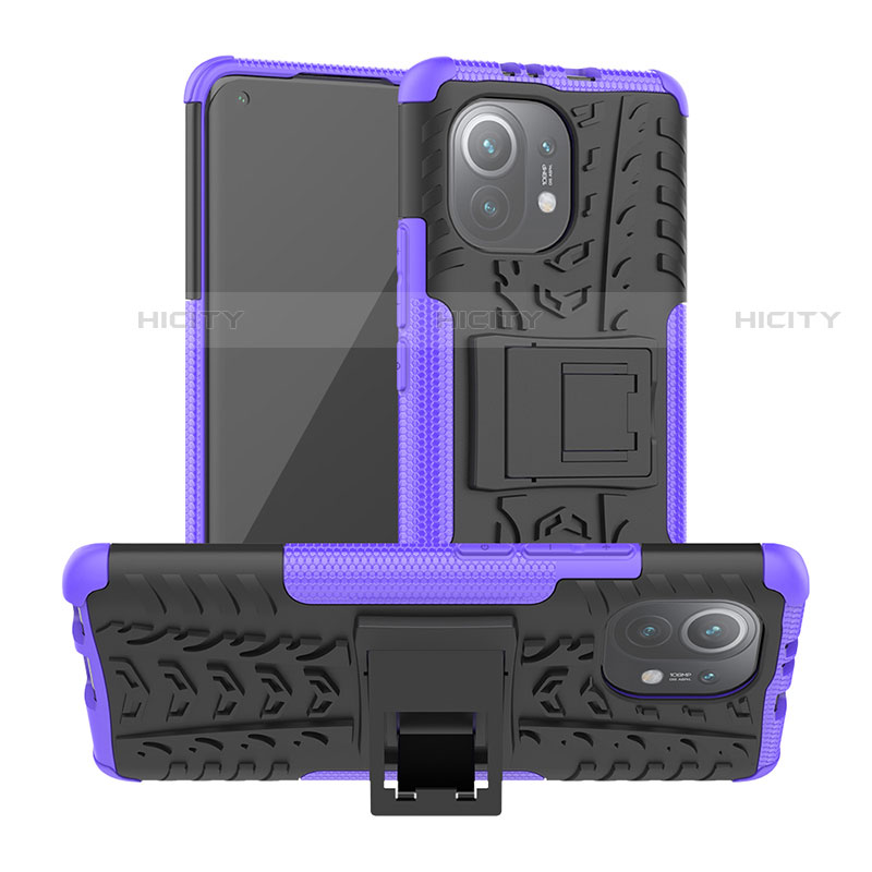 Coque Contour Silicone et Plastique Housse Etui Mat avec Support R06 pour Xiaomi Mi 11 Lite 4G Violet Plus