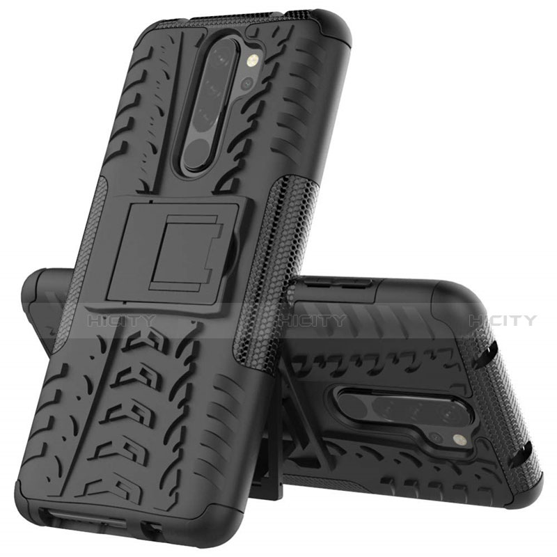 Coque Contour Silicone et Plastique Housse Etui Mat avec Support R06 pour Xiaomi Redmi Note 8 Plus