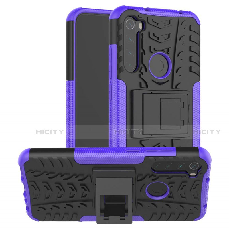 Coque Contour Silicone et Plastique Housse Etui Mat avec Support R06 pour Xiaomi Redmi Note 8 Violet Plus