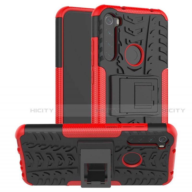 Coque Contour Silicone et Plastique Housse Etui Mat avec Support R06 pour Xiaomi Redmi Note 8T Rouge Plus