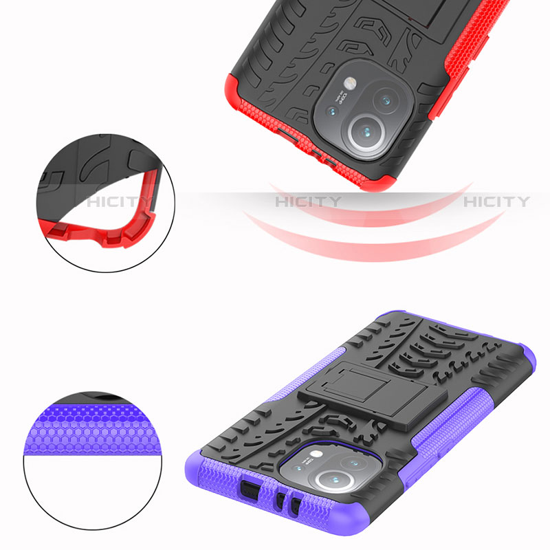 Coque Contour Silicone et Plastique Housse Etui Mat avec Support R07 pour Xiaomi Mi 11 5G Plus