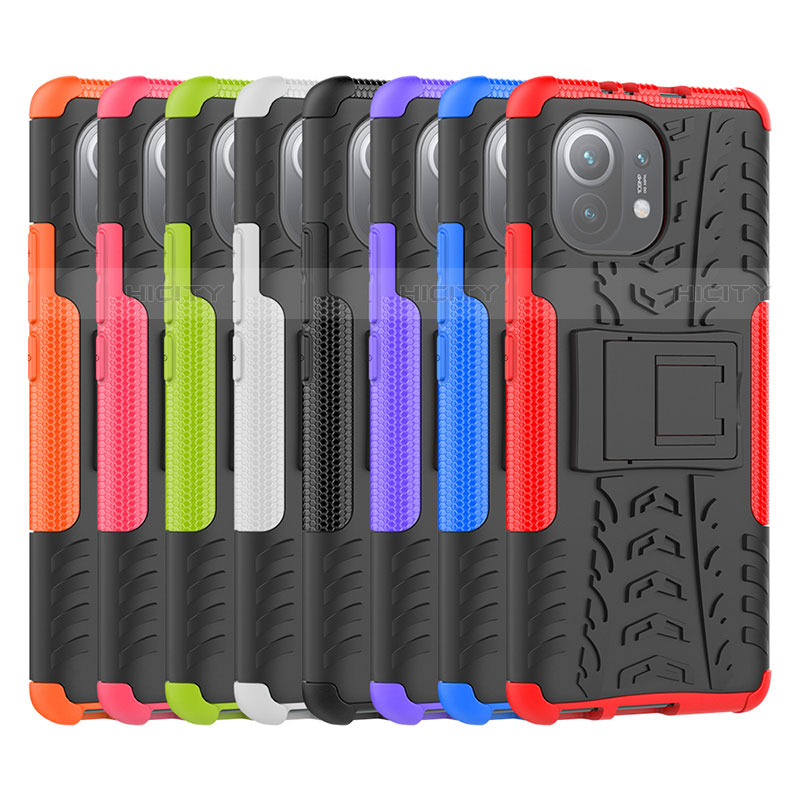 Coque Contour Silicone et Plastique Housse Etui Mat avec Support R07 pour Xiaomi Mi 11 Lite 5G NE Plus