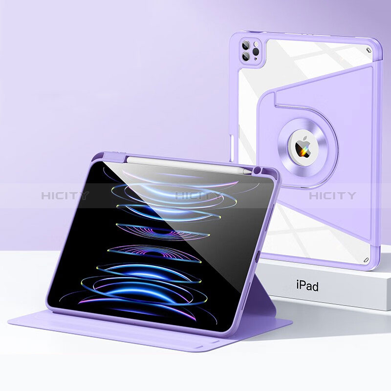 Coque Contour Silicone et Plastique Housse Etui Mat avec Support S01 pour Apple iPad Pro 12.9 (2021) Violet Plus