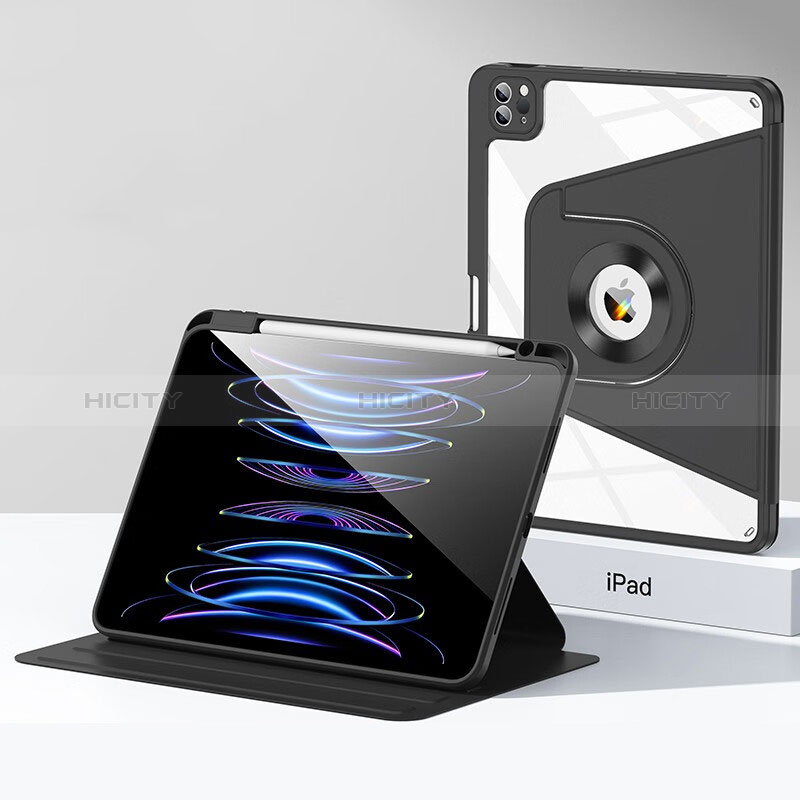 Coque Contour Silicone et Plastique Housse Etui Mat avec Support S01 pour Apple iPad Pro 12.9 (2022) Noir Plus