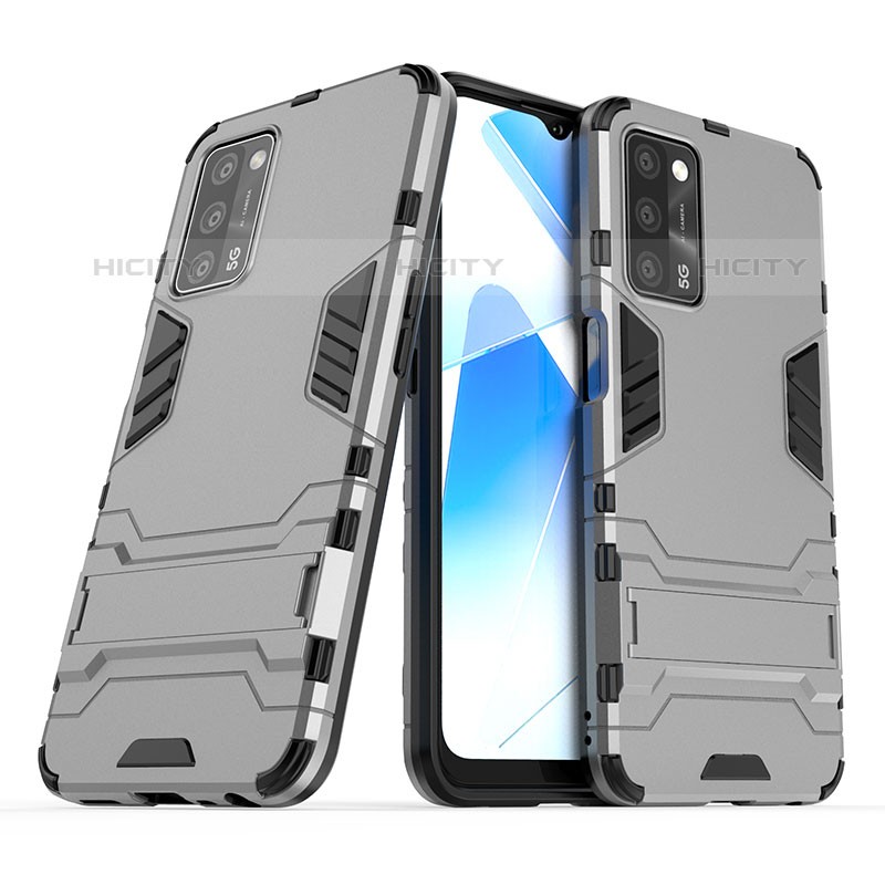 Coque Contour Silicone et Plastique Housse Etui Mat avec Support T01 pour Oppo A53s 5G Gris Plus