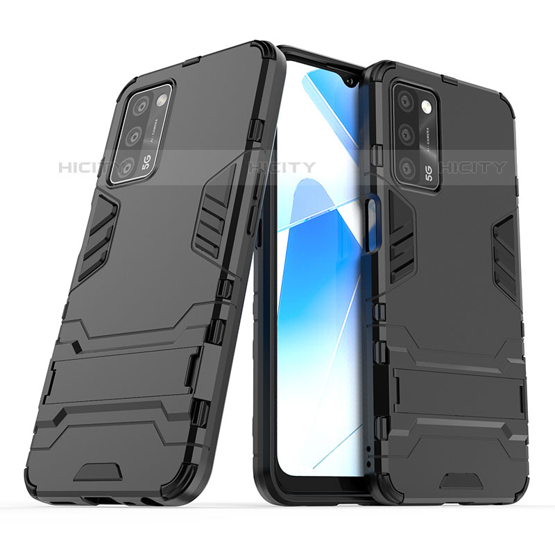 Coque Contour Silicone et Plastique Housse Etui Mat avec Support T01 pour Oppo A53s 5G Noir Plus