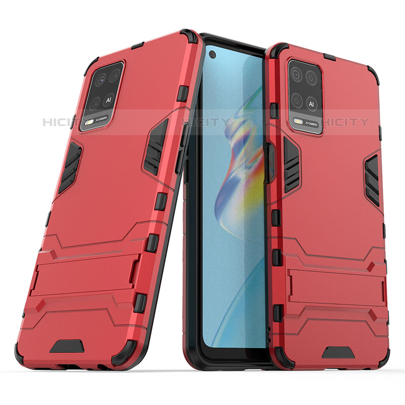 Coque Contour Silicone et Plastique Housse Etui Mat avec Support T01 pour Oppo A54 4G Rouge Plus