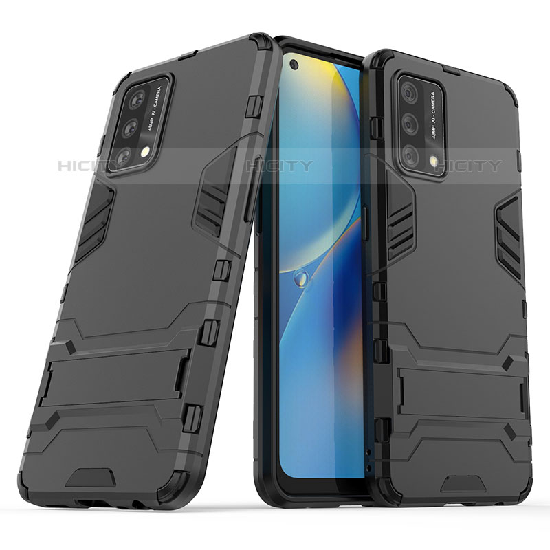 Coque Contour Silicone et Plastique Housse Etui Mat avec Support T01 pour Oppo A74 4G Noir Plus