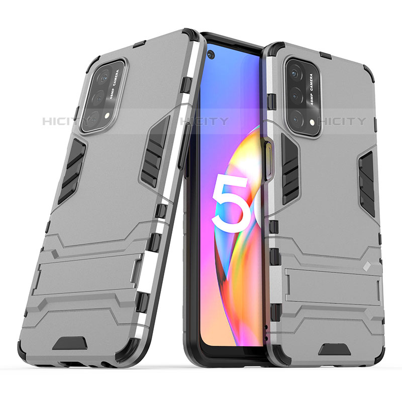 Coque Contour Silicone et Plastique Housse Etui Mat avec Support T01 pour Oppo A93 5G Gris Plus