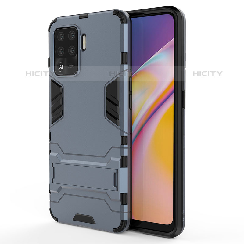 Coque Contour Silicone et Plastique Housse Etui Mat avec Support T01 pour Oppo A94 4G Bleu Plus