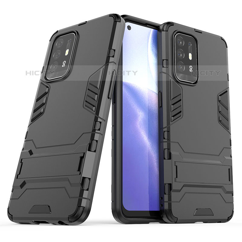 Coque Contour Silicone et Plastique Housse Etui Mat avec Support T01 pour Oppo A95 5G Noir Plus