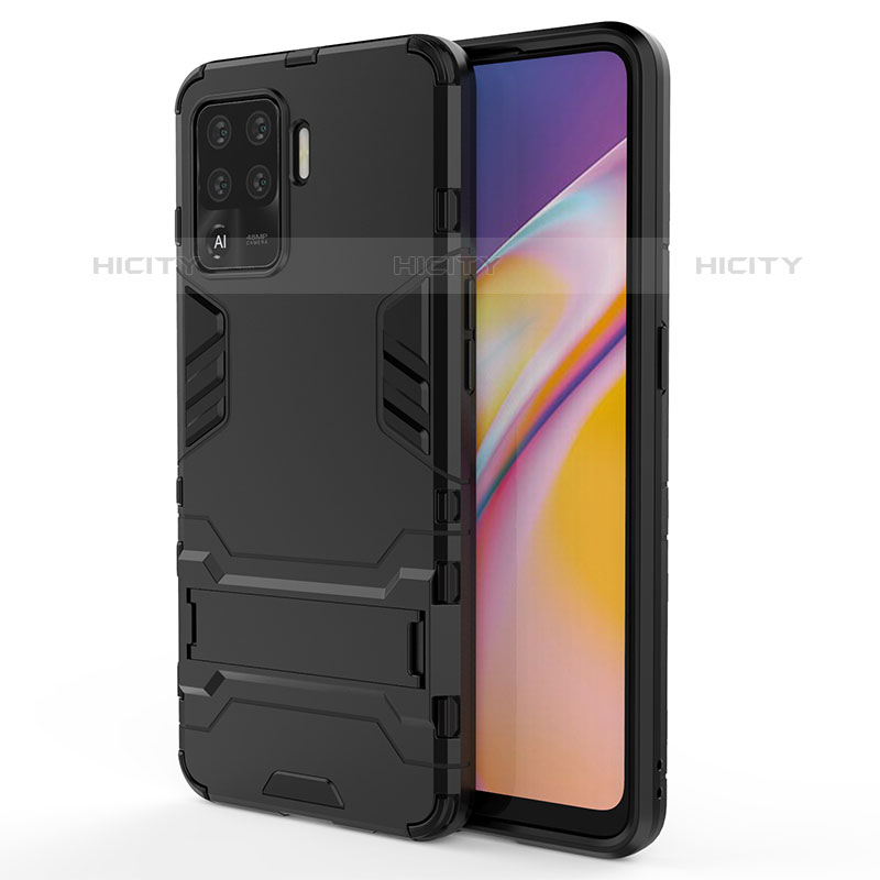 Coque Contour Silicone et Plastique Housse Etui Mat avec Support T01 pour Oppo F19 Pro Noir Plus