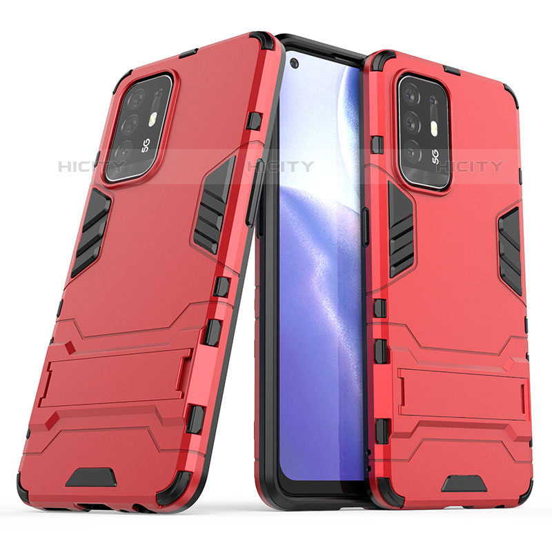 Coque Contour Silicone et Plastique Housse Etui Mat avec Support T01 pour Oppo F19 Pro+ Plus 5G Plus