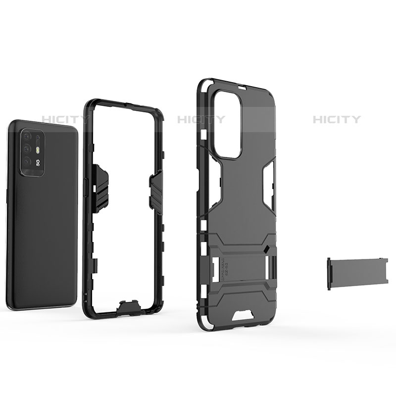 Coque Contour Silicone et Plastique Housse Etui Mat avec Support T01 pour Oppo F19 Pro+ Plus 5G Plus