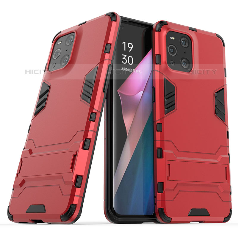 Coque Contour Silicone et Plastique Housse Etui Mat avec Support T01 pour Oppo Find X3 Pro 5G Rouge Plus