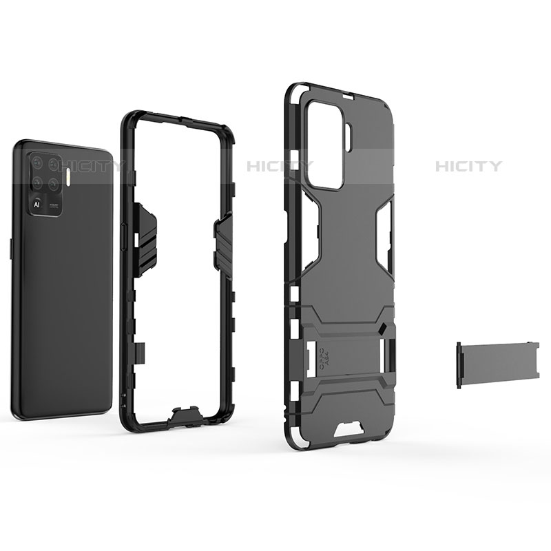 Coque Contour Silicone et Plastique Housse Etui Mat avec Support T01 pour Oppo Reno5 F Plus