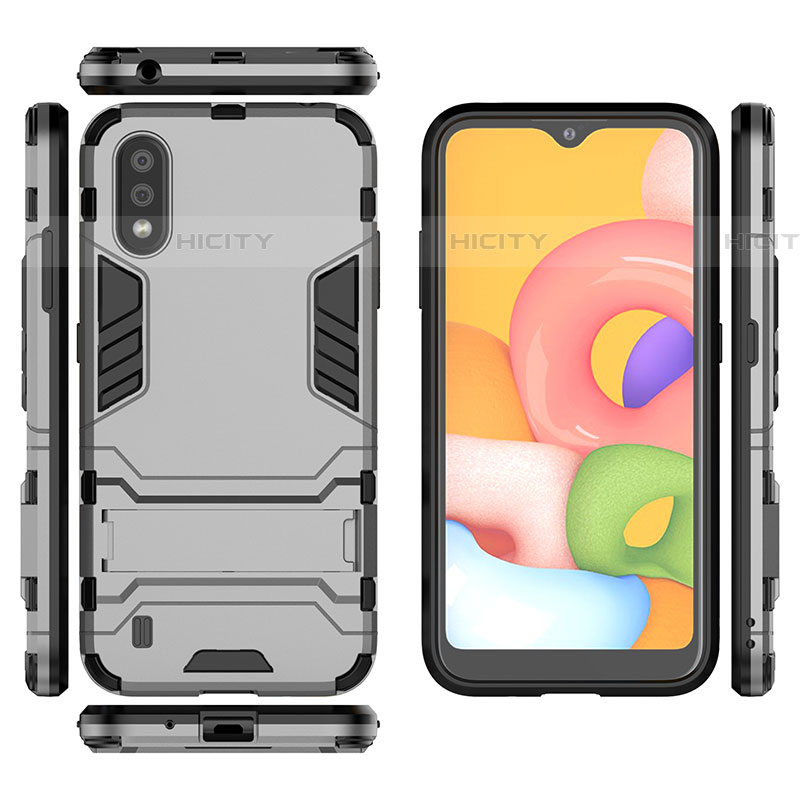 Coque Contour Silicone et Plastique Housse Etui Mat avec Support T01 pour Samsung Galaxy A01 SM-A015 Plus