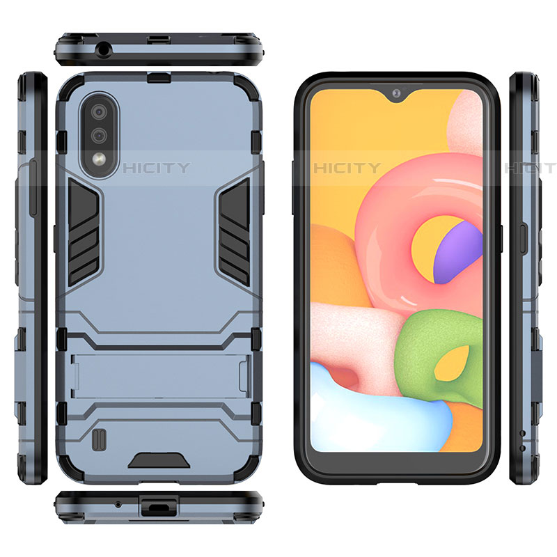 Coque Contour Silicone et Plastique Housse Etui Mat avec Support T01 pour Samsung Galaxy A01 SM-A015 Plus