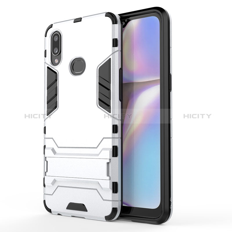 Coque Contour Silicone et Plastique Housse Etui Mat avec Support T01 pour Samsung Galaxy A10s Argent Plus