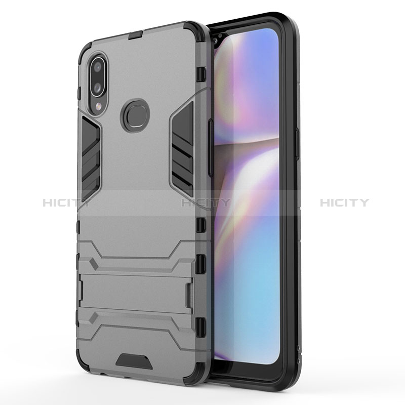 Coque Contour Silicone et Plastique Housse Etui Mat avec Support T01 pour Samsung Galaxy A10s Gris Plus