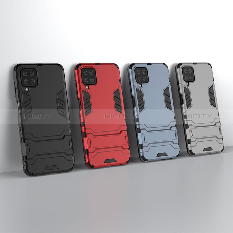 Coque Contour Silicone et Plastique Housse Etui Mat avec Support T01 pour Samsung Galaxy A12 Plus