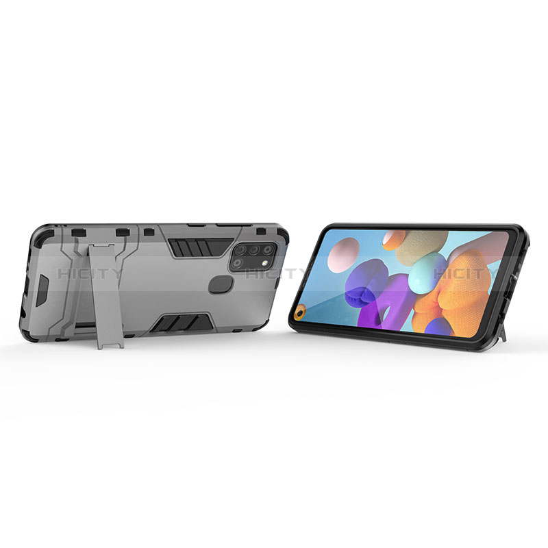 Coque Contour Silicone et Plastique Housse Etui Mat avec Support T01 pour Samsung Galaxy A21s Plus