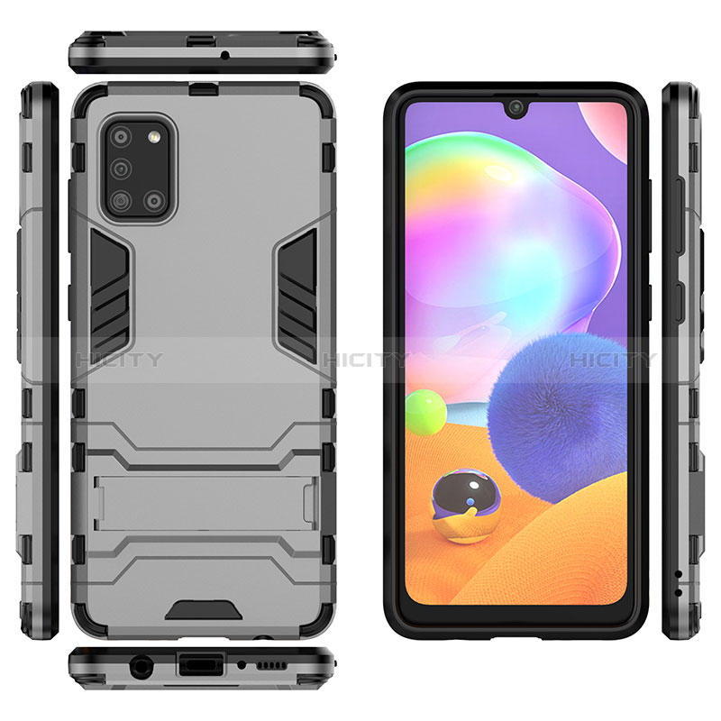 Coque Contour Silicone et Plastique Housse Etui Mat avec Support T01 pour Samsung Galaxy A31 Plus